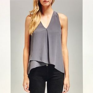 Grey Racerback Sleeveless Silk Top